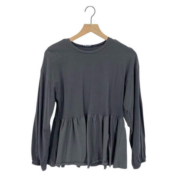 Zara Tops - Zara Peplum Long Sleeve Elastic Cuff 100% Cotton Gray Size Small